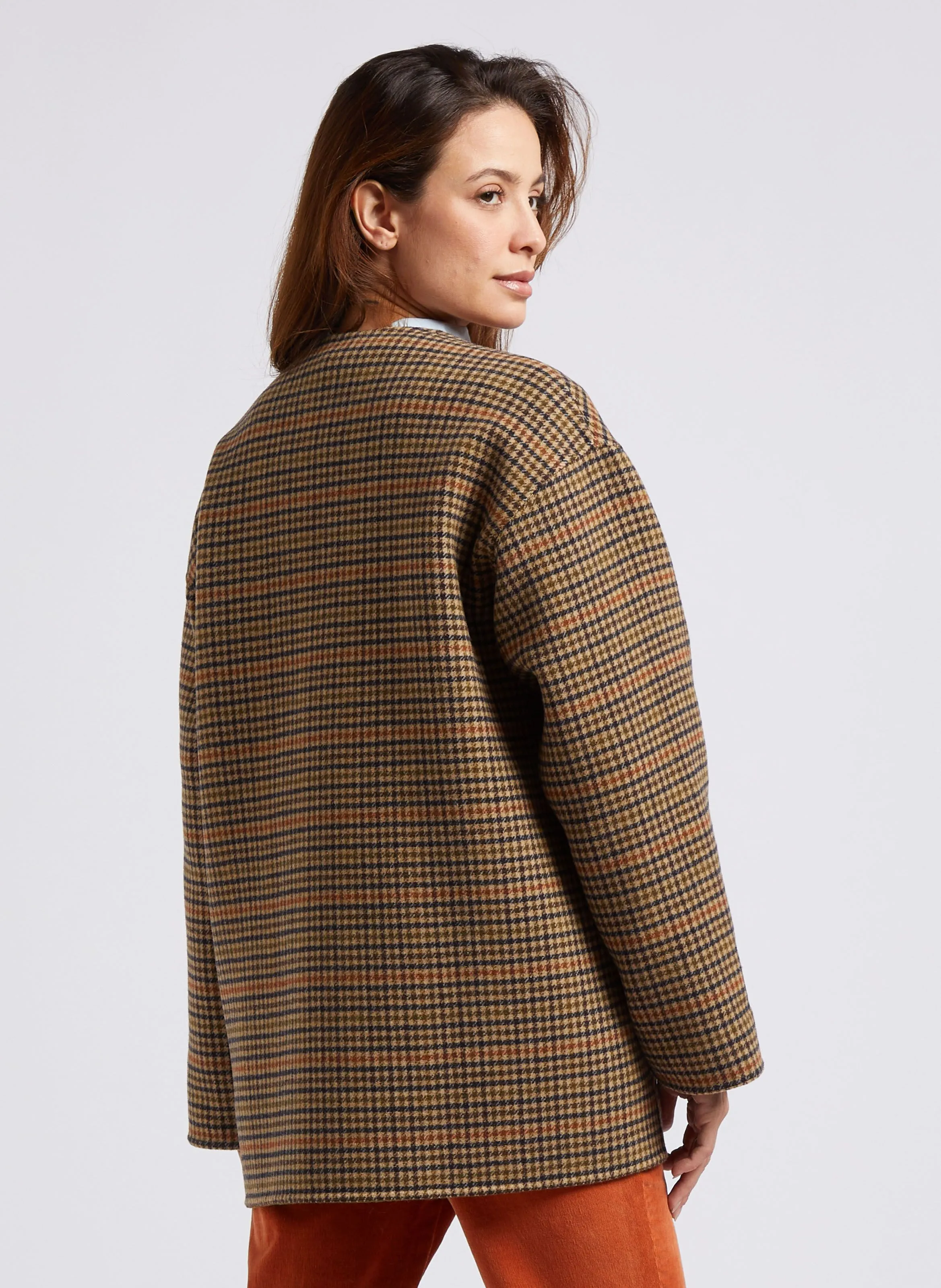 Reversible V-neck Wool Blended Jacket in Khaki