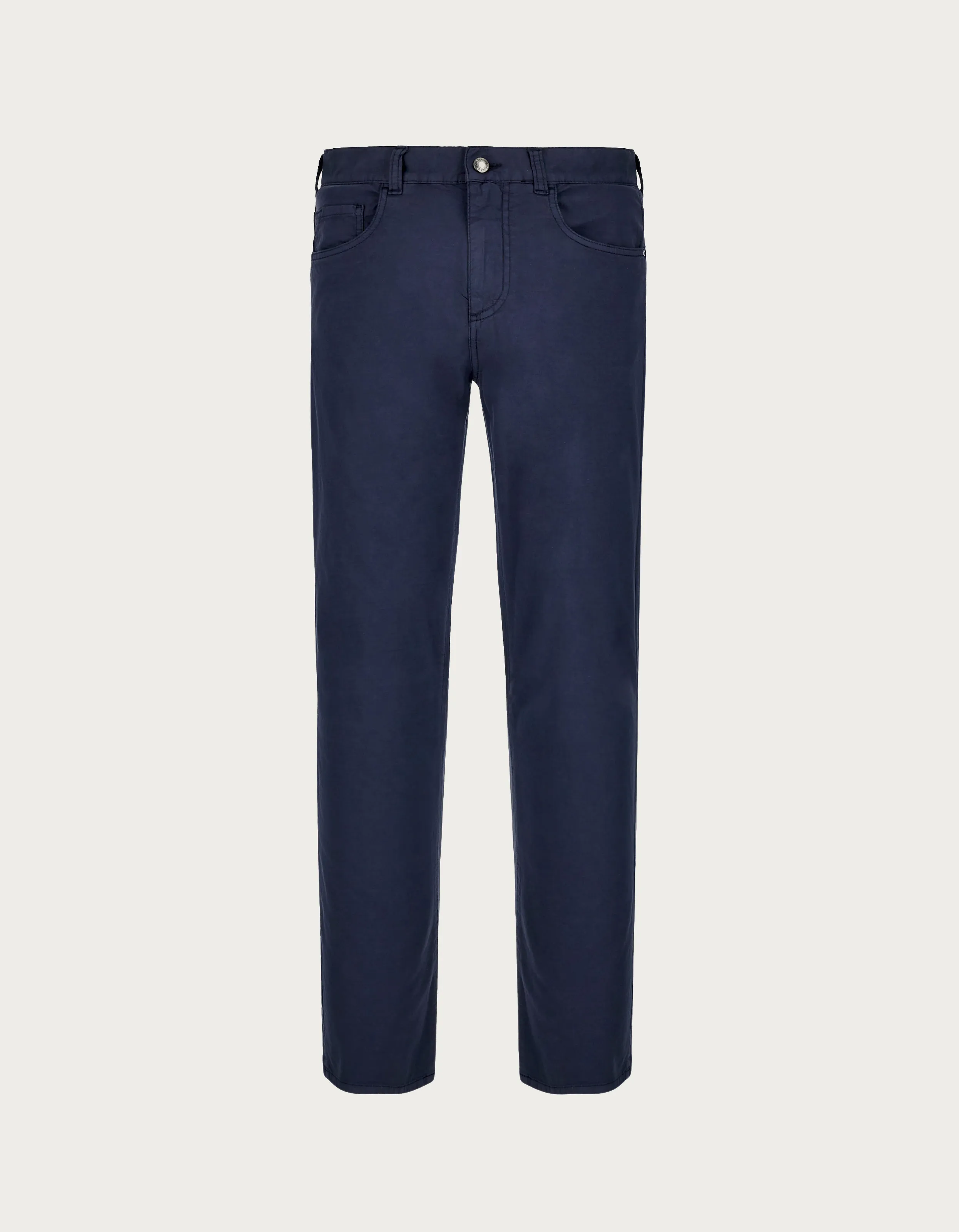 Navy Blue Cotton and Silk Blend Five-Pocket Pants