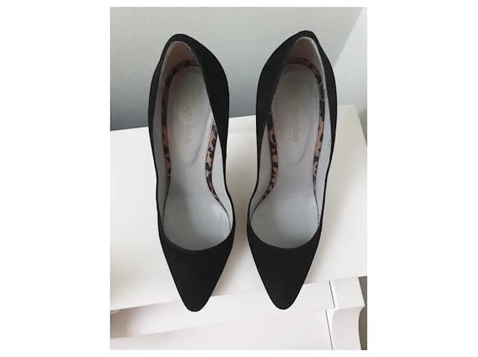 Sergio Rossi Leopard Print Black Heels
