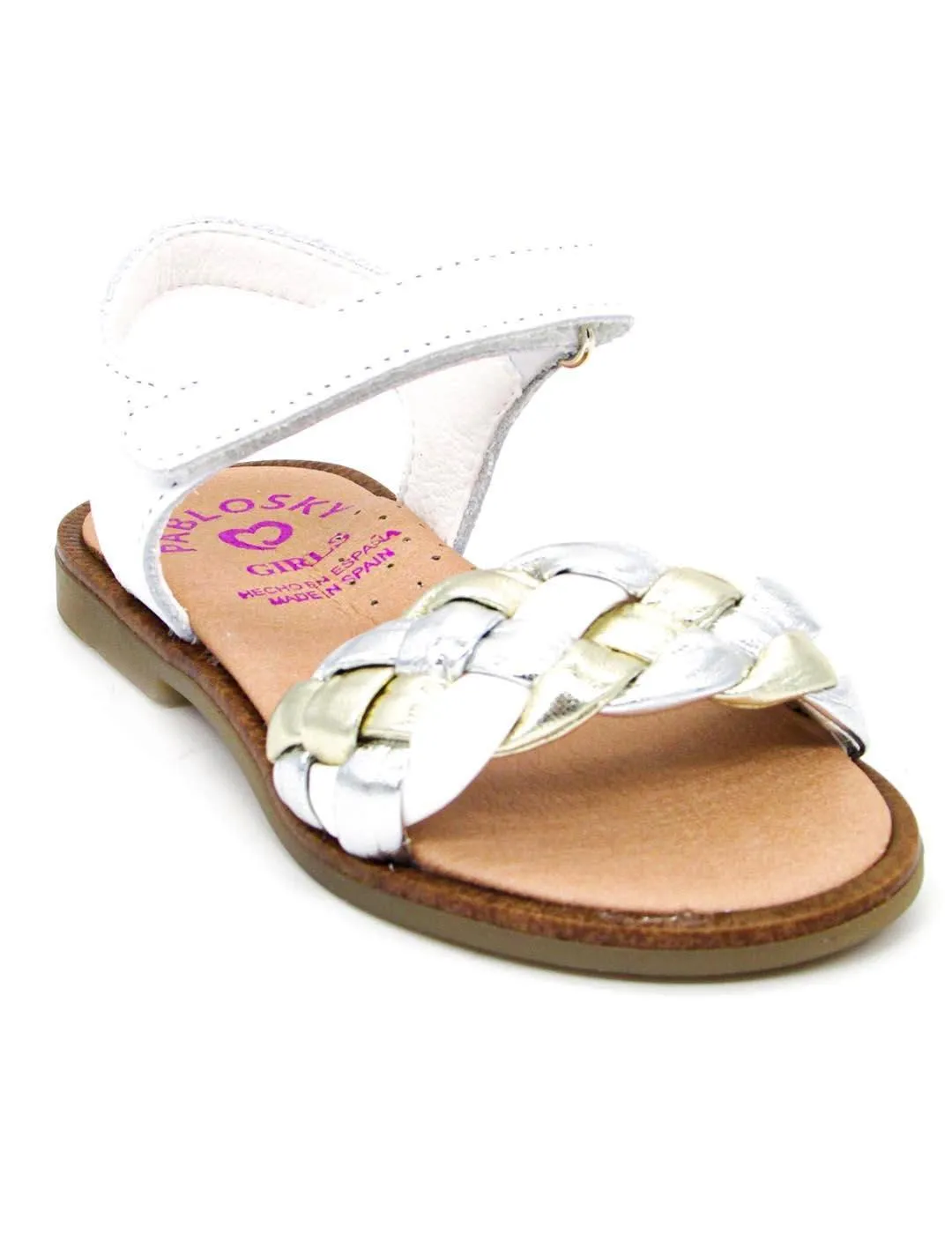 White/Gold/Silver Sandal for Girls by Pablosky 409500