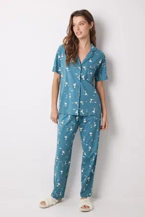 Women'secret 100% cotton green Snoopy pajama shirt